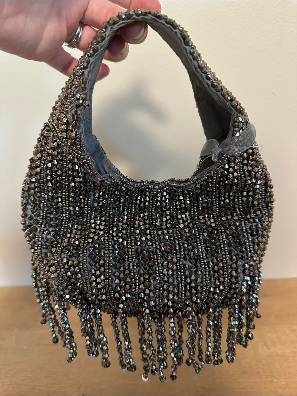 NWT Silver Beaded Small Clutch Made In India